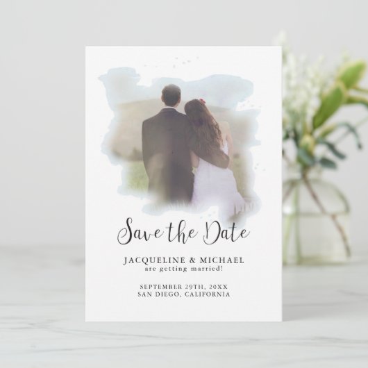 Eenvoudige Elegant Moderne de Foto Blauw van de Ma Save The Date (Staand voorkant)
