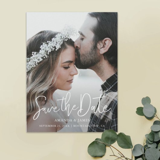 Eenvoudige Elegant Moderne Foto van het Manuscript Magnetische Uitnodiging