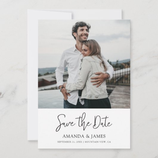 Eenvoudige Elegant Moderne Foto van het Manuscript Save The Date (Voorkant)