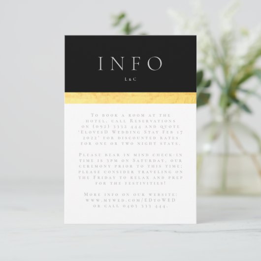 Eenvoudige Elegant Moderne Twee Toon Golden Info RSVP Kaartje (Staand voorkant)