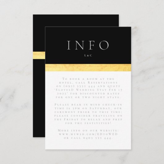 Eenvoudige Elegant Moderne Twee Toon Golden Info RSVP Kaartje (Voorkant / Achterkant)