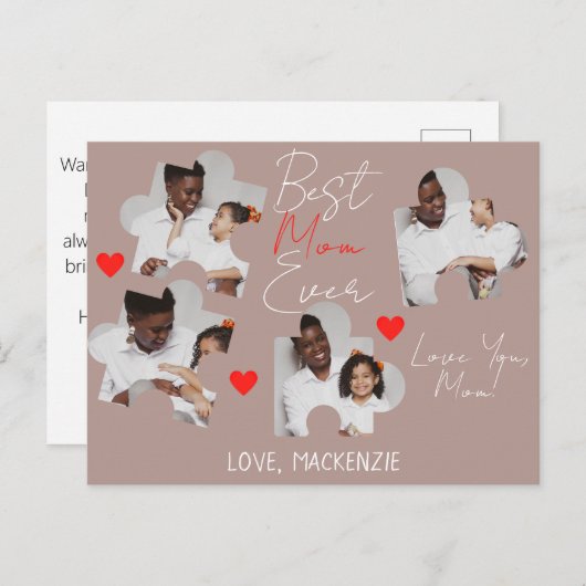 Eenvoudige Elegant Moederdag Puzzle Photo Collage Feestdagenkaart (Voorkant / Achterkant)