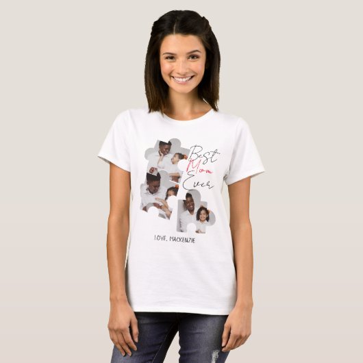 Eenvoudige Elegant Moederdag Puzzle Photo Collage T-shirt (Voorkant volledig)