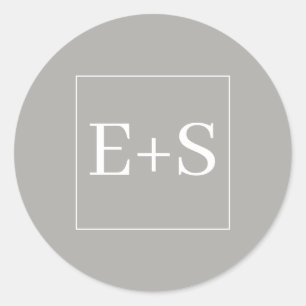 Eenvoudige Elegant Monogram Grijze Wedding Envelop Ronde Sticker