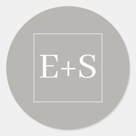Eenvoudige Elegant Monogram Grijze Wedding Envelop Ronde Sticker (Voorkant)