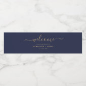 Eenvoudige Elegant Navy and Gold Wedding Water Bot Waterfles Etiket (Enkel label)