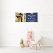 Eenvoudige Elegant Navy Blue 1 Photo Afstuderen Ba Spandoek (Insitu)