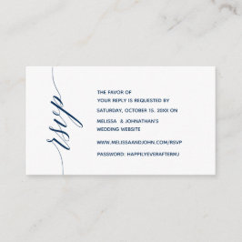 Eenvoudige Elegant Navy Blue Calligraphy, Dinner R Informatiekaartje