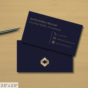 Eenvoudige Elegant Navy Blue Gold Diamond Logo Visitekaartje
