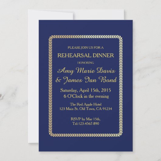 Eenvoudige Elegant Navy Blue Rehearsal Dinner Invi Kaart (Voorkant)
