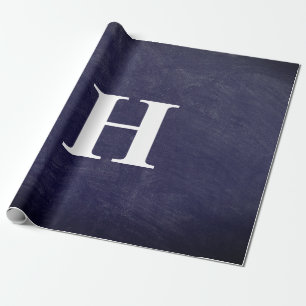Eenvoudige Elegant Navy Blue White Monogram Eenvou Cadeaupapier