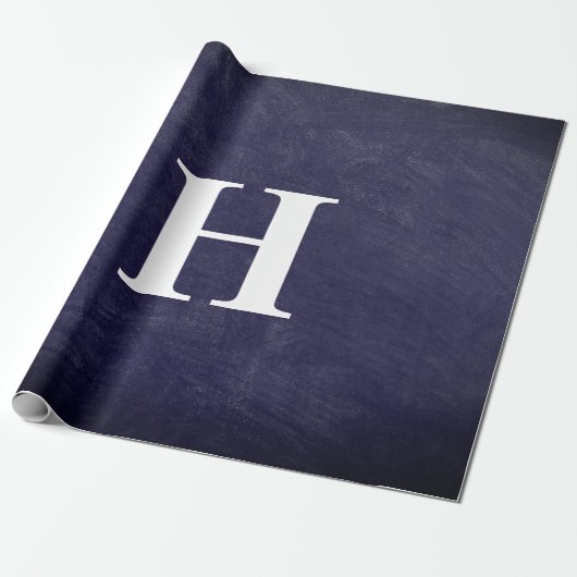 Eenvoudige Elegant Navy Blue White Monogram Eenvou Cadeaupapier (Uitgerold)