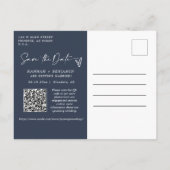 Eenvoudige Elegant Navy Save the Date QR Code Foto Briefkaart (Achterkant)