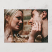 Eenvoudige Elegant Navy Save the Date QR Code Foto Briefkaart (Voorkant)