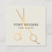 Eenvoudige Elegant Old Gold Scissors Haarstylist Vierkante Visitekaartje (Voorkant)