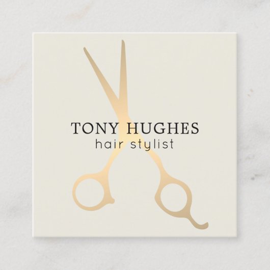 Eenvoudige Elegant Old Gold Scissors Haarstylist Vierkante Visitekaartje (Voorkant)