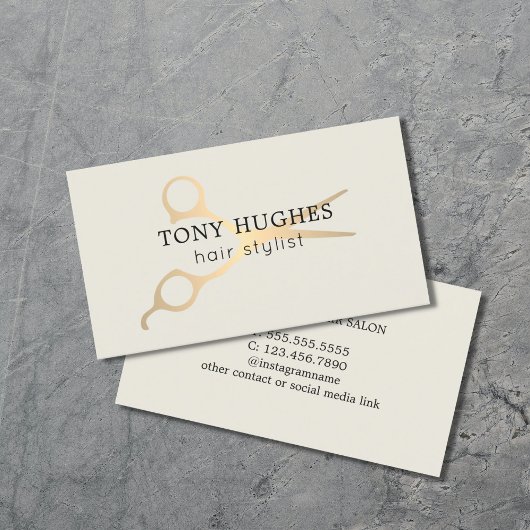 Eenvoudige Elegant Old Gold Scissors Haarstylist Visitekaartje