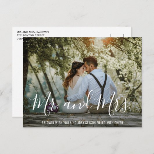 Eenvoudige Elegant Pas getrouwd kerstmis Feestdagenkaart (Voorkant / Achterkant)