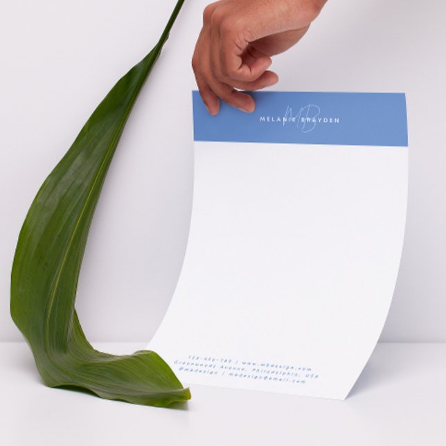 Eenvoudige Elegant Pastel Blue Minimalist 2 Monogr Briefhoofd (Creator heeft geüpload)