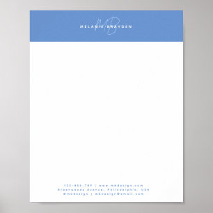 Eenvoudige Elegant Pastel Blue Minimalist 2 Monogr Poster