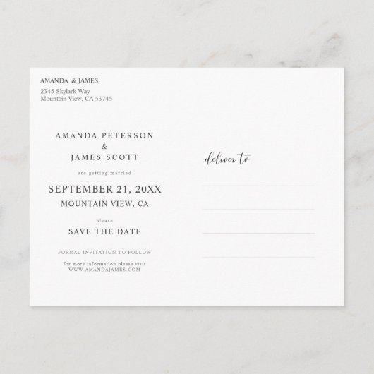 Eenvoudige Elegant Persoonlijke Foto slaat de datu Aankondigingskaart (Achterkant)