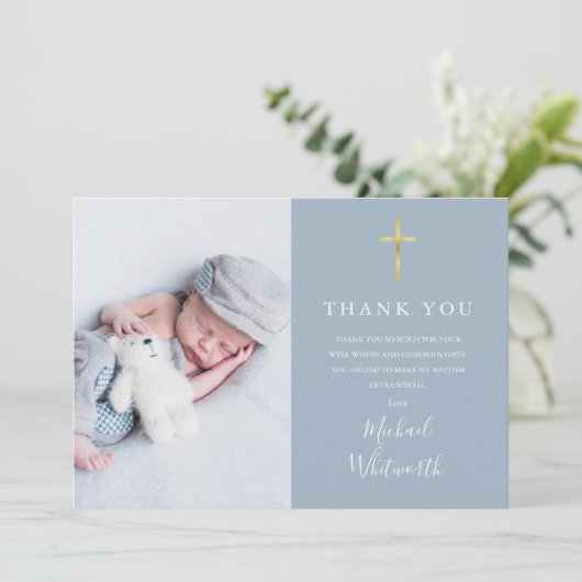 Eenvoudige Elegant Photo Collage Script Baptisme Bedankkaart (Staand voorkant)