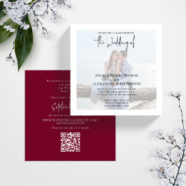 Eenvoudige Elegant Photo Minimal Burgundy QR Code  Kaart