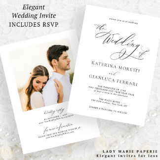 Eenvoudige Elegant Photo Wedding Invitation met RS Kaart