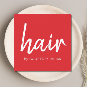 Eenvoudige Elegant Red White Hair Stylist Vierkante Visitekaartje