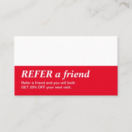 Eenvoudige Elegant Red White Verwijs een vriendenk Aanbevelingskaartje (Voorkant)