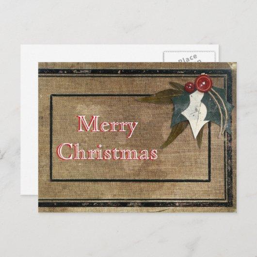 Eenvoudige Elegant Retro Rustic Decor Merry Kerstm Feestdagenkaart (Voorkant / Achterkant)