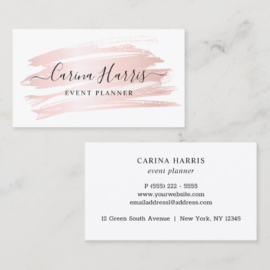 Eenvoudige Elegant Roos Gold Foil Event Planner Visitekaartje (Voorkant / Achterkant)