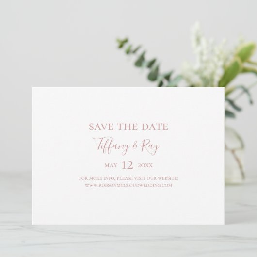 Eenvoudige Elegant Roos Gold Horizontal Save the D Save The Date (Staand voorkant)