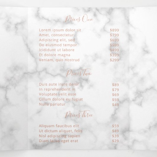 Eenvoudige Elegant Roos Gold Marble Drievoudige br Drieluik Kaart (Binnenkant midden)