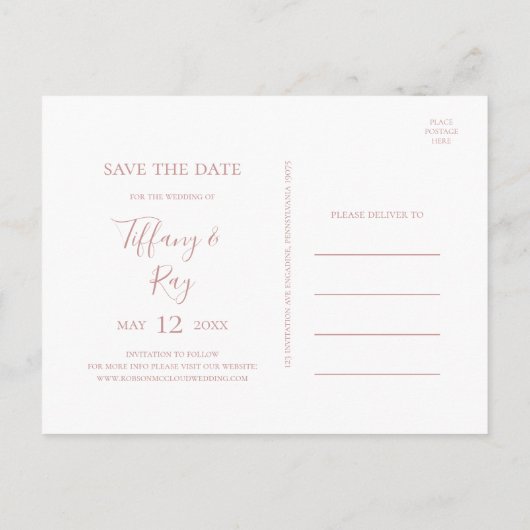 Eenvoudige Elegant Roos Gold Photo Save the Date Uitnodiging Briefkaart (Achterkant)