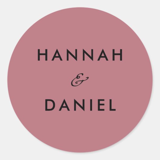 Eenvoudige Elegant Roos Goud Custom Names Bruiloft Ronde Sticker (Voorkant)