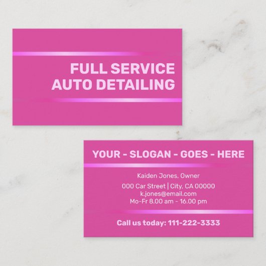 Eenvoudige Elegant Roze Auto Service Auto Detailin Visitekaartje (Voorkant / Achterkant)
