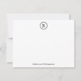 Eenvoudige Elegant Rustieke Moderne Krans Monogram Notitiekaartje