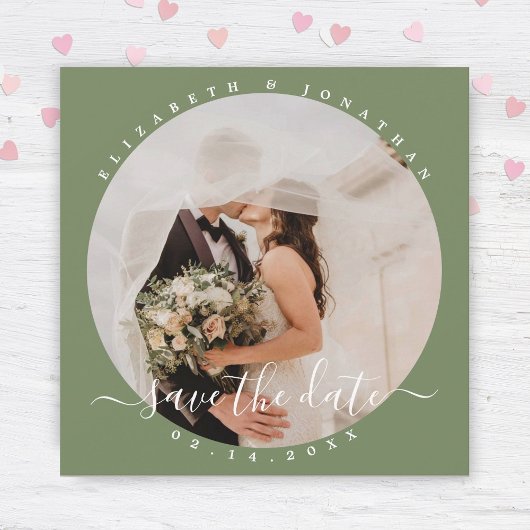 Eenvoudige Elegant Sage Green Couple Photo Wedding Save The Date