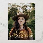 Eenvoudige Elegant Script Afstuderen Foto Folie Folie Uitnodiging (Voorkant)