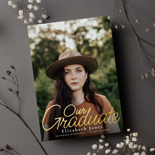 Eenvoudige Elegant Script Afstuderen Foto Folie Folie Uitnodiging