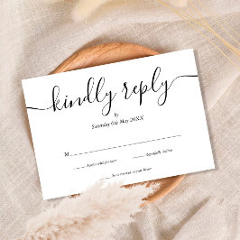 Eenvoudige Elegant Script Black en White RSVP Card