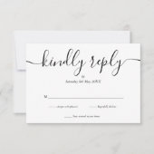 Eenvoudige Elegant Script Black en White RSVP Card Kaartje (Voorkant)