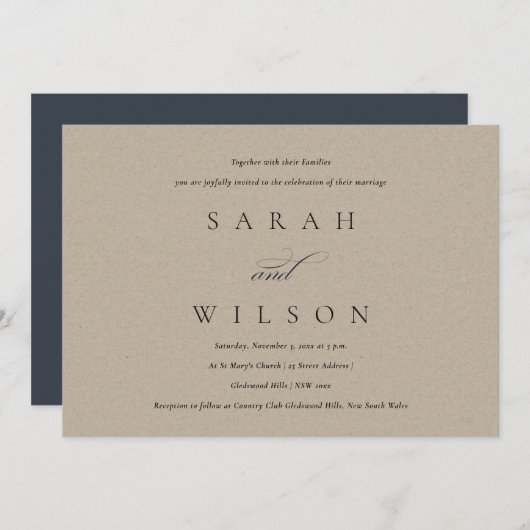 Eenvoudige Elegant Script Black Kraft Wedding Invi Bedankkaart (Voorkant / Achterkant)