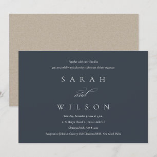 Eenvoudige Elegant Script Black Navy Wedding Invit Bedankkaart