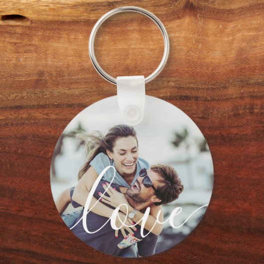 Eenvoudige Elegant Script Couple-foto Sleutelhanger (Voorkant)