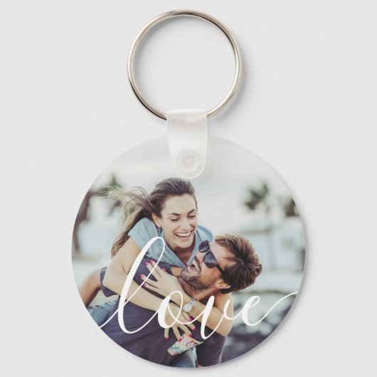 Eenvoudige Elegant Script Couple-foto Sleutelhanger (Achterkant)
