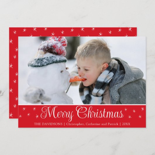 Eenvoudige Elegant Script-foto Red Custom Greep Feestdagenkaart (Voorkant / Achterkant)