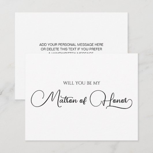 Eenvoudige Elegant Script Matron of Honor Voorstel Notitiekaartje (Voorkant / Achterkant)