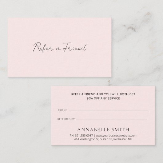 Eenvoudige Elegant Script Minimalist Moderne Blush Aanbevelingskaartje (Voorkant / Achterkant)